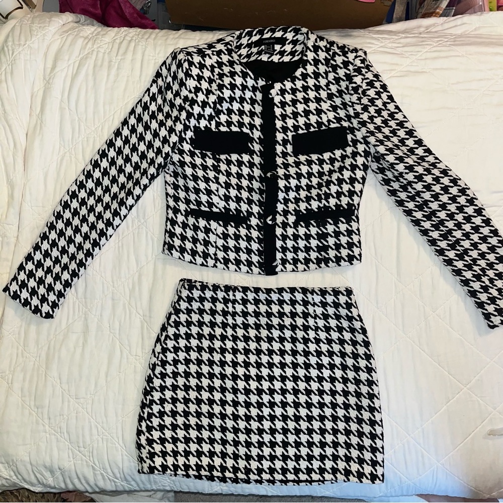 Houndstooth skirt and blazer set